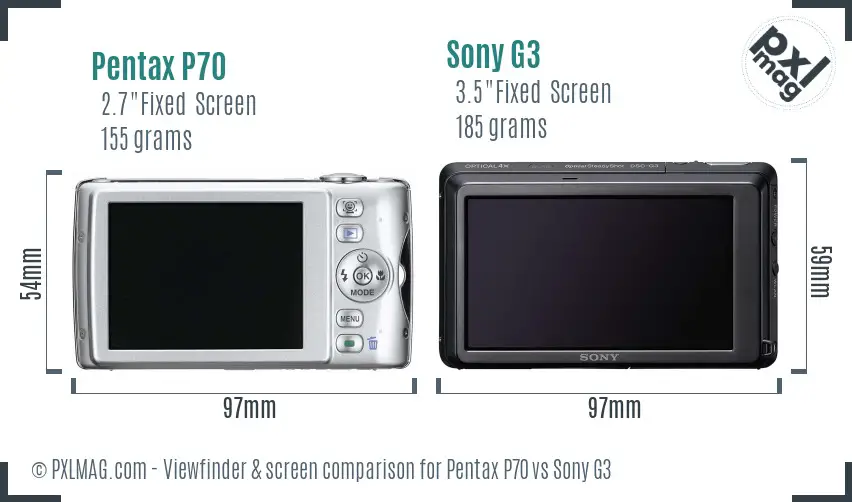 Pentax P70 vs Sony G3 Screen and Viewfinder comparison