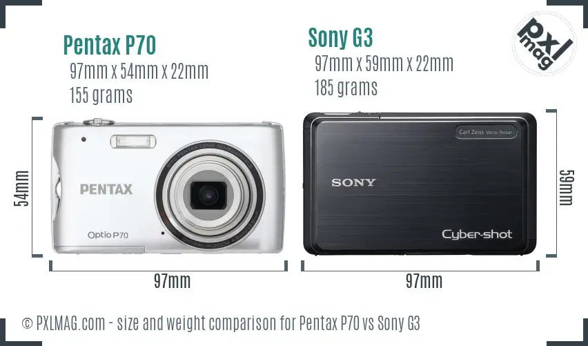 Pentax P70 vs Sony G3 size comparison