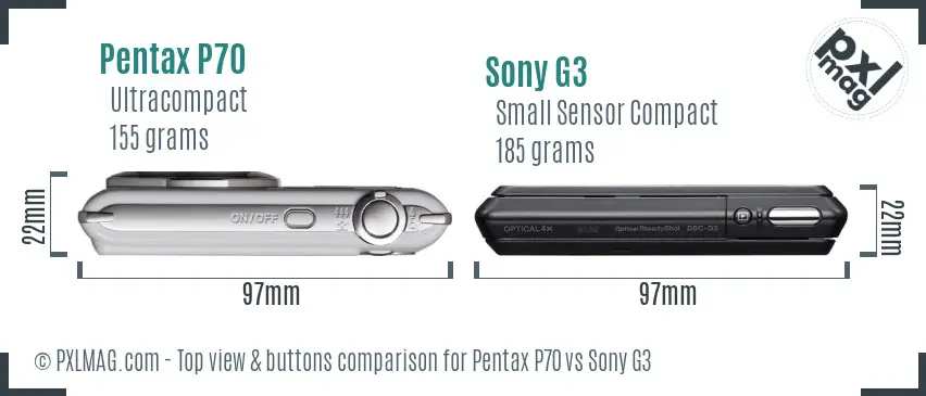 Pentax P70 vs Sony G3 top view buttons comparison