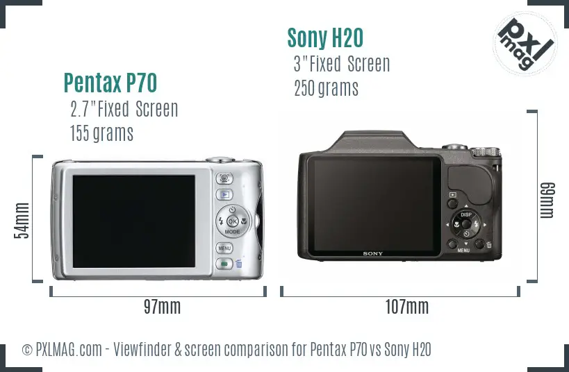 Pentax P70 vs Sony H20 Screen and Viewfinder comparison