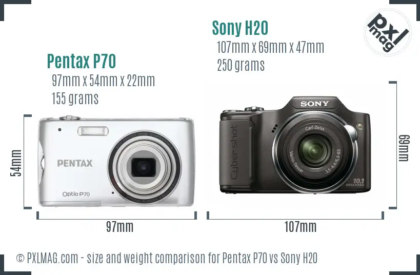 Pentax P70 vs Sony H20 size comparison Pentax P70 vs Sony H20 size comparison