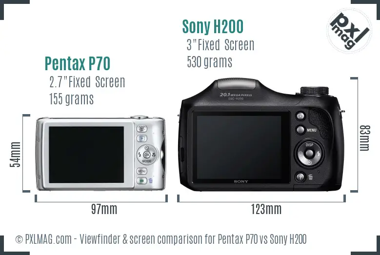 Pentax P70 vs Sony H200 Screen and Viewfinder comparison