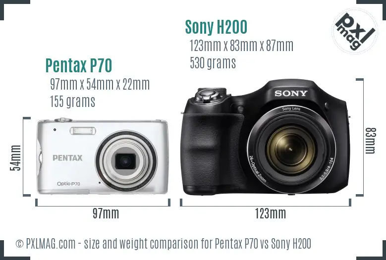 Pentax P70 vs Sony H200 size comparison