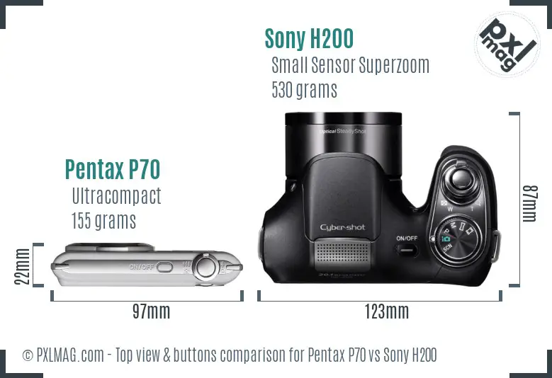 Pentax P70 vs Sony H200 top view buttons comparison