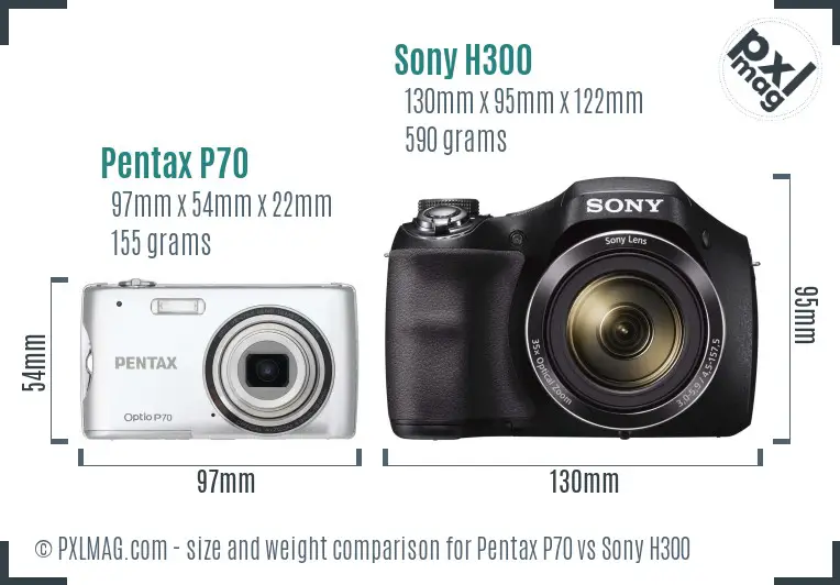 Pentax P70 vs Sony H300 size comparison