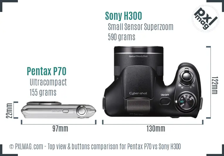 Pentax P70 vs Sony H300 top view buttons comparison