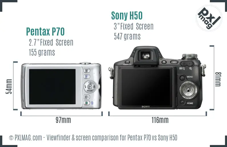 Pentax P70 vs Sony H50 Screen and Viewfinder comparison