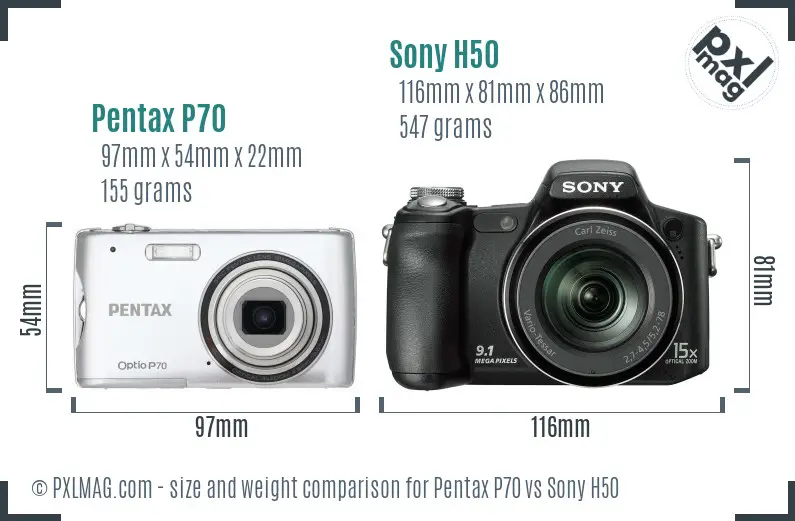Pentax P70 vs Sony H50 size comparison