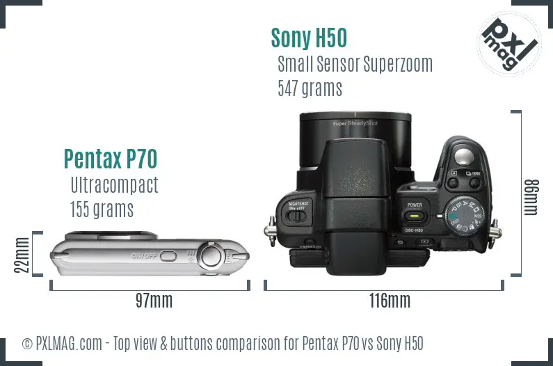 Pentax P70 vs Sony H50 top view buttons comparison