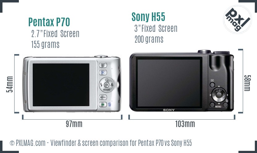 Pentax P70 vs Sony H55 Screen and Viewfinder comparison
