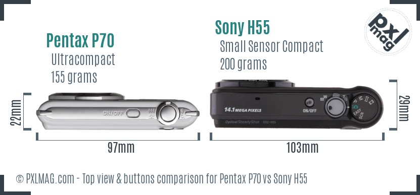 Pentax P70 vs Sony H55 top view buttons comparison