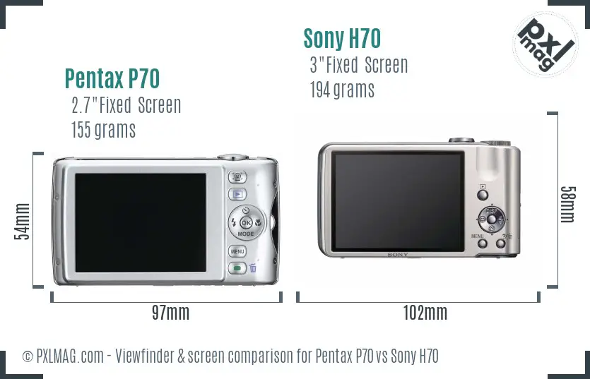 Pentax P70 vs Sony H70 Screen and Viewfinder comparison
