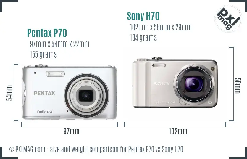 Pentax P70 vs Sony H70 size comparison