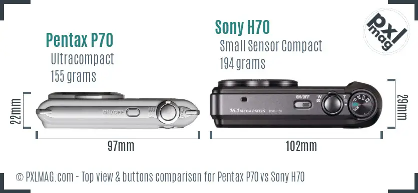 Pentax P70 vs Sony H70 top view buttons comparison