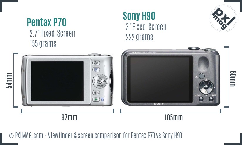 Pentax P70 vs Sony H90 Screen and Viewfinder comparison