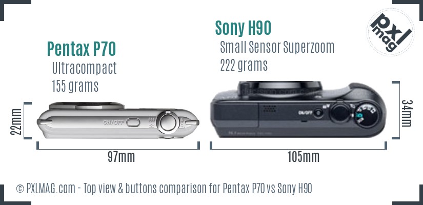 Pentax P70 vs Sony H90 top view buttons comparison