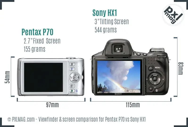 Pentax P70 vs Sony HX1 Screen and Viewfinder comparison