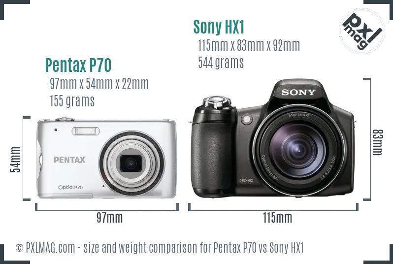 Pentax P70 vs Sony HX1 size comparison