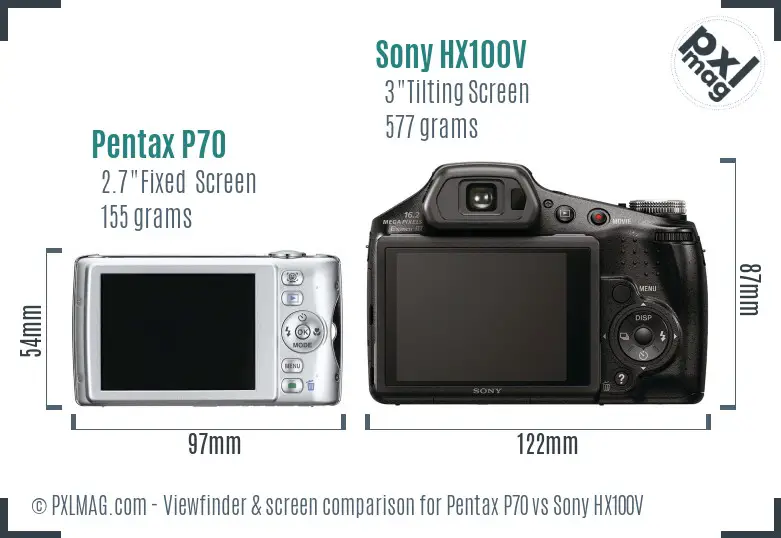 Pentax P70 vs Sony HX100V Screen and Viewfinder comparison