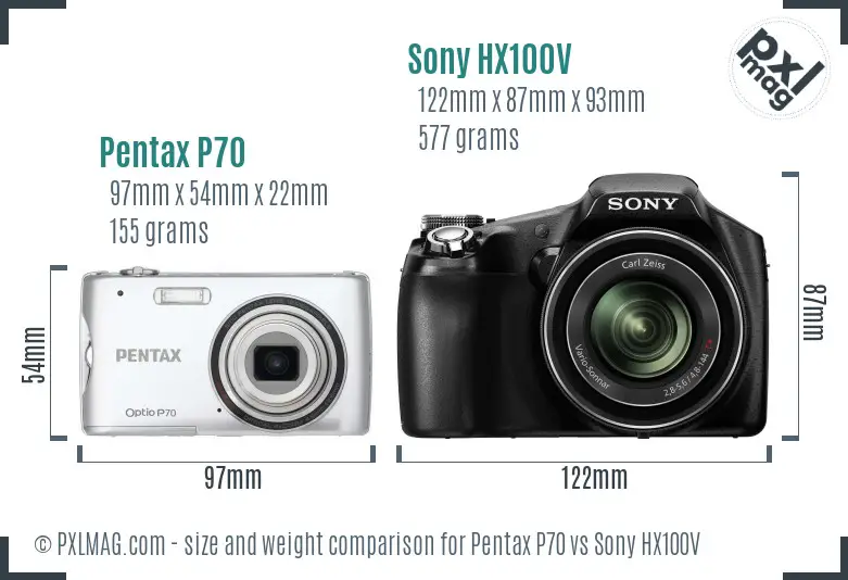 Pentax P70 vs Sony HX100V size comparison