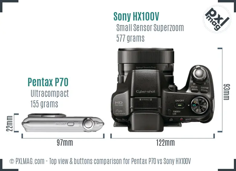 Pentax P70 vs Sony HX100V top view buttons comparison