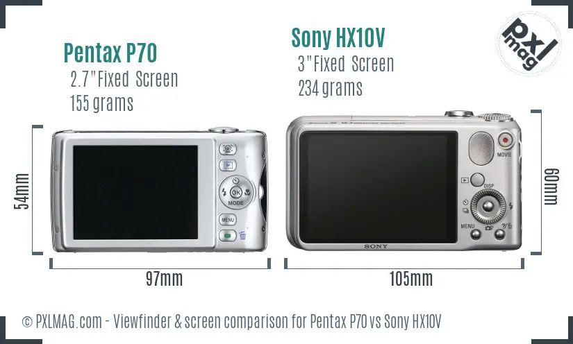 Pentax P70 vs Sony HX10V Screen and Viewfinder comparison