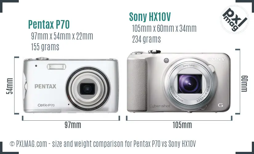 Pentax P70 vs Sony HX10V size comparison