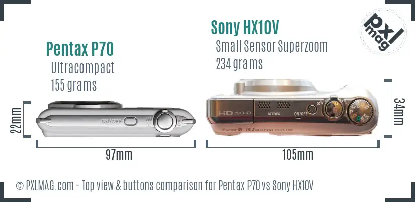 Pentax P70 vs Sony HX10V top view buttons comparison