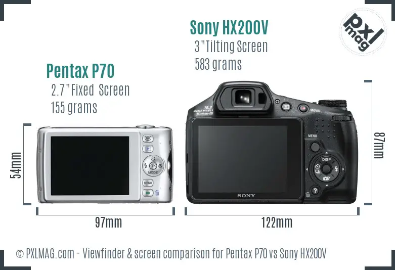 Pentax P70 vs Sony HX200V Screen and Viewfinder comparison