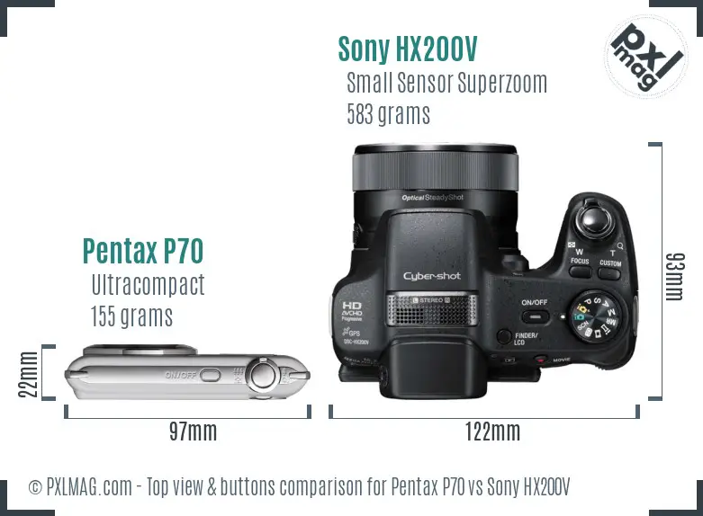 Pentax P70 vs Sony HX200V top view buttons comparison