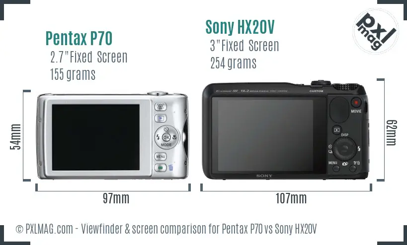 Pentax P70 vs Sony HX20V Screen and Viewfinder comparison