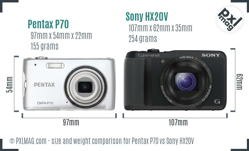 Pentax P70 vs Sony HX20V size comparison