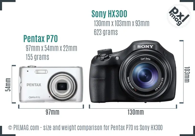 Pentax P70 vs Sony HX300 size comparison