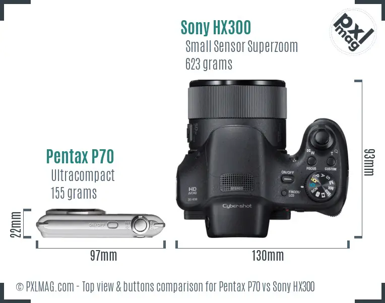 Pentax P70 vs Sony HX300 top view buttons comparison