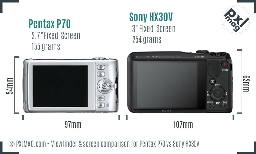 Pentax P70 vs Sony HX30V Screen and Viewfinder comparison