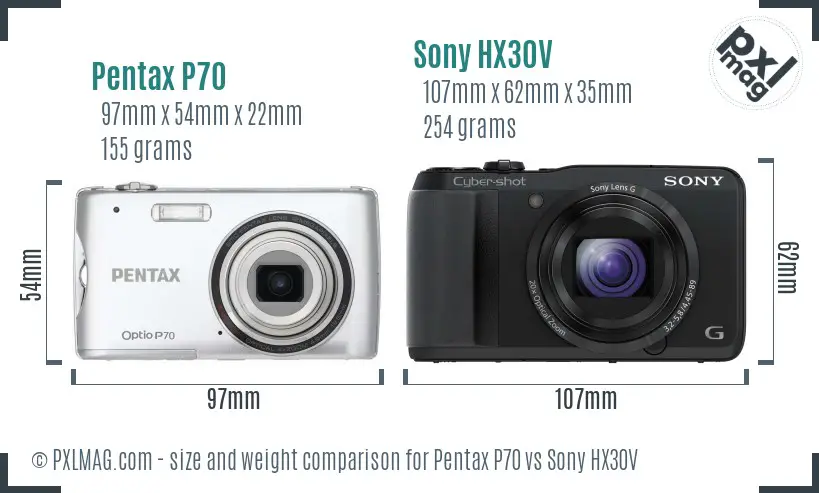 Pentax P70 vs Sony HX30V size comparison