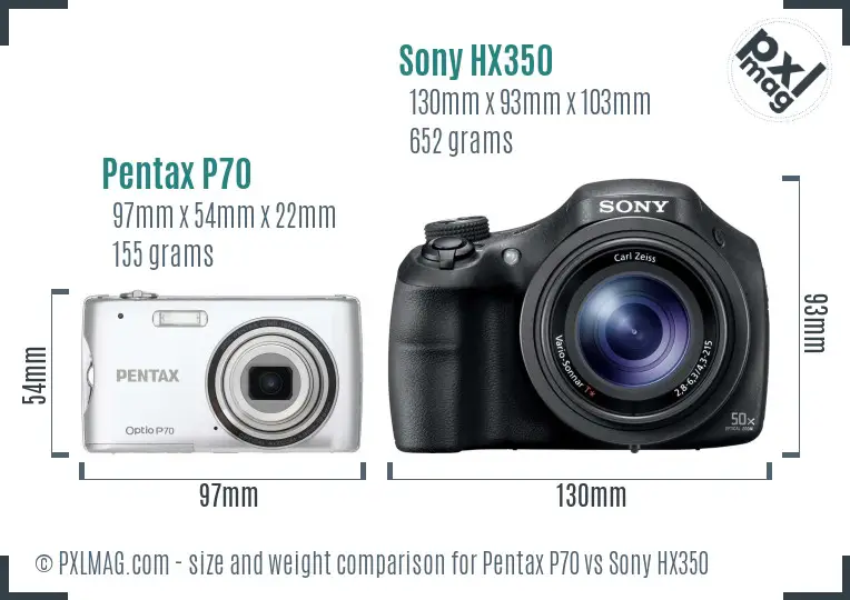 Pentax P70 vs Sony HX350 size comparison