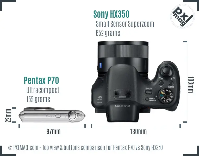 Pentax P70 vs Sony HX350 top view buttons comparison