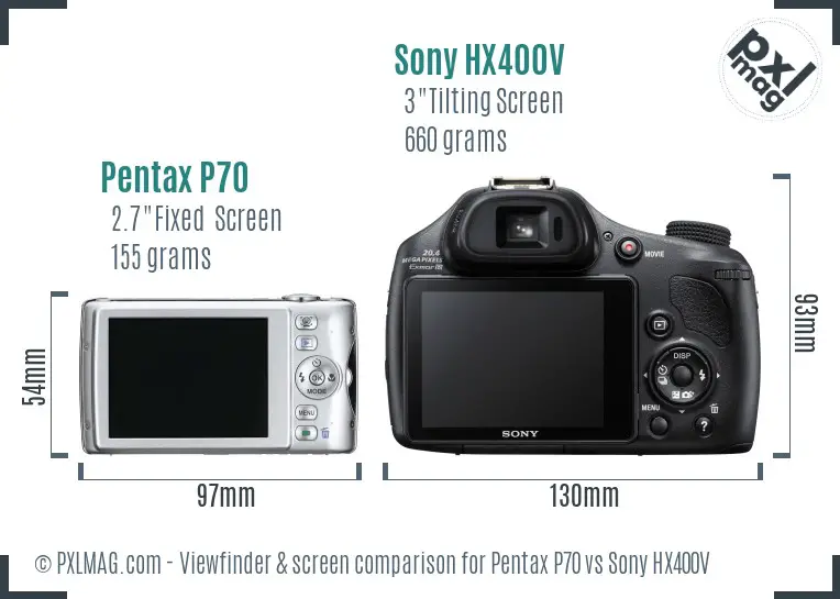 Pentax P70 vs Sony HX400V Screen and Viewfinder comparison