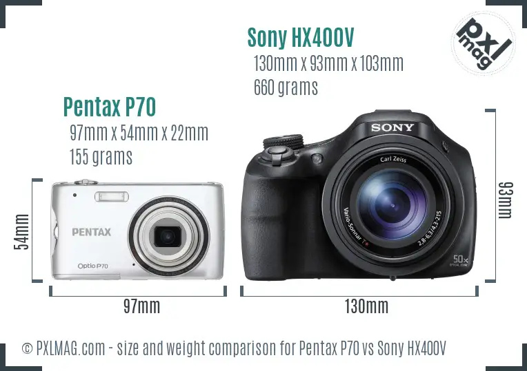 Pentax P70 vs Sony HX400V size comparison