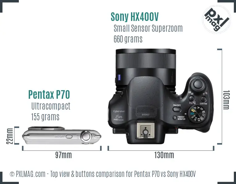 Pentax P70 vs Sony HX400V top view buttons comparison