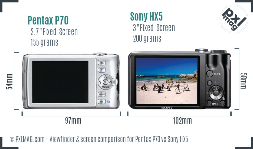 Pentax P70 vs Sony HX5 Screen and Viewfinder comparison