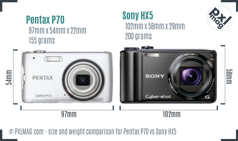 Pentax P70 vs Sony HX5 size comparison