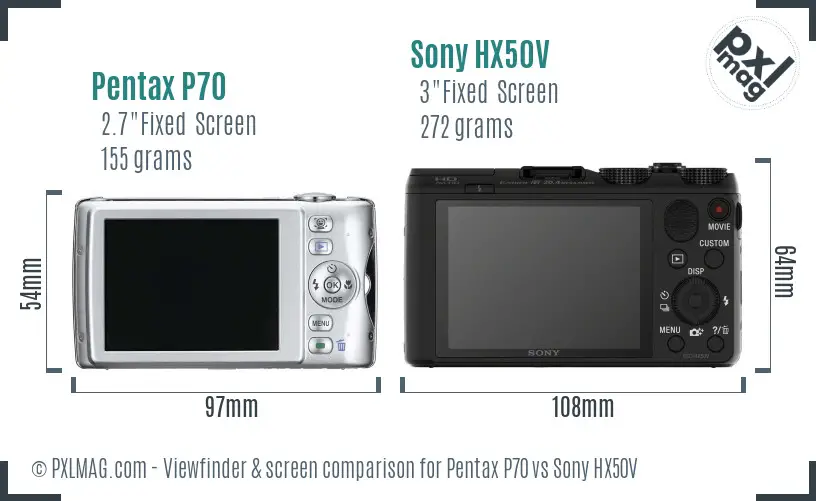 Pentax P70 vs Sony HX50V Screen and Viewfinder comparison