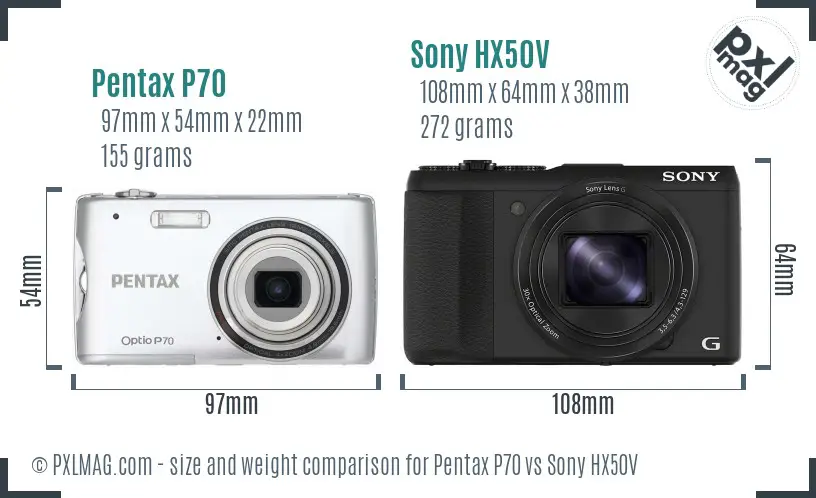 Pentax P70 vs Sony HX50V size comparison