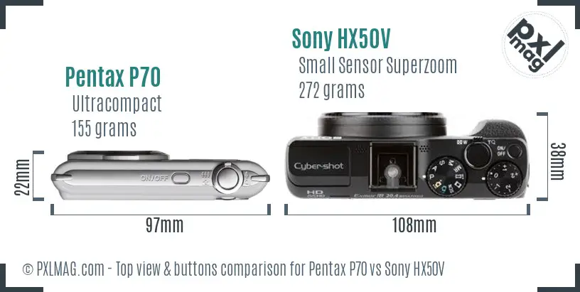 Pentax P70 vs Sony HX50V top view buttons comparison