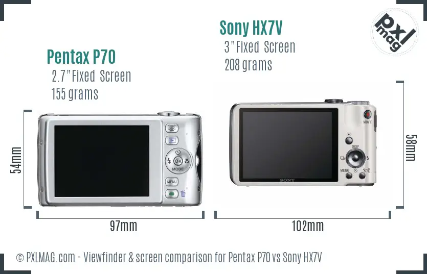Pentax P70 vs Sony HX7V Screen and Viewfinder comparison