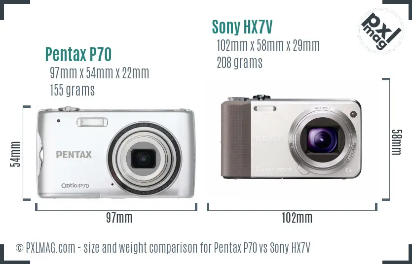 Pentax P70 vs Sony HX7V size comparison