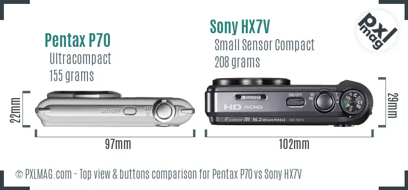 Pentax P70 vs Sony HX7V top view buttons comparison
