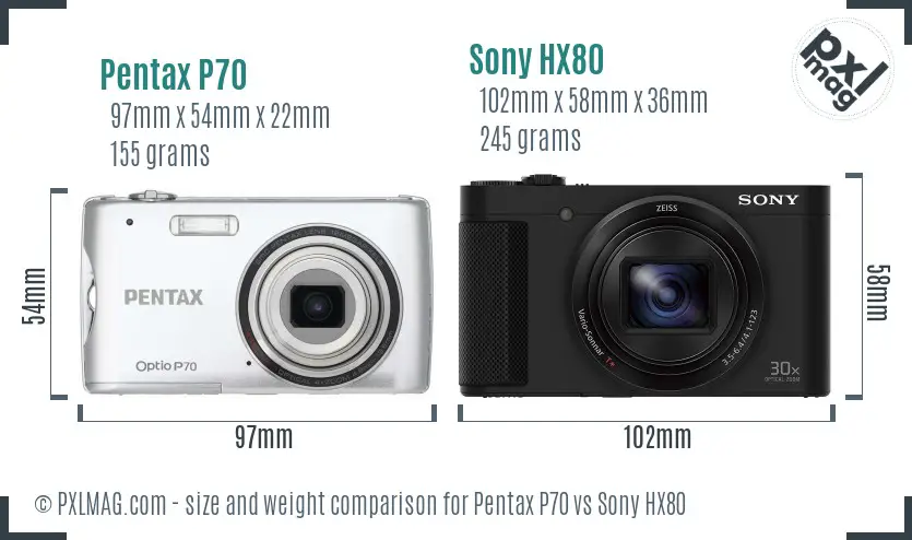 Pentax P70 vs Sony HX80 size comparison